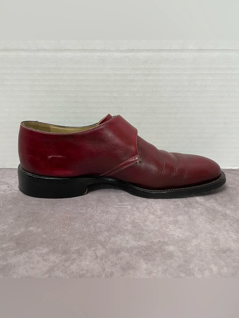 Brass Boot Dress Shoes Mens 8.5 M Burgundy Single Monk Strap Wingtip Shoes